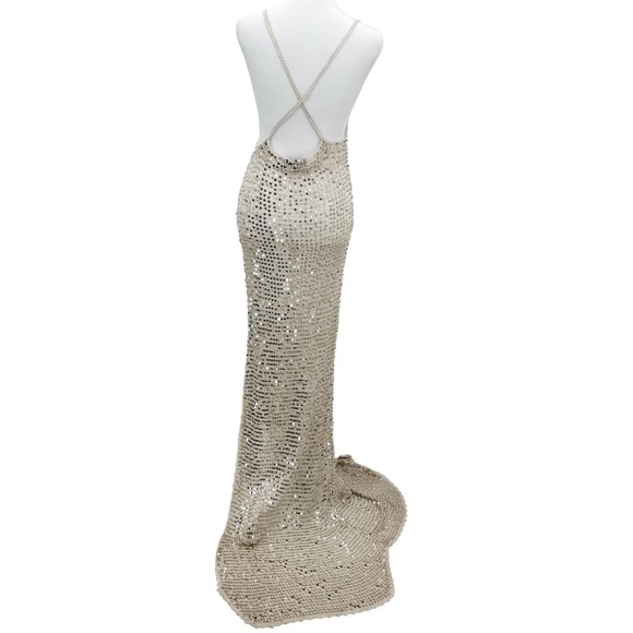 Retrofete Dress Marie Sequin Crochet Maxi White Ivory Gold Long XS / S Strappy - Picture 5 of 16
